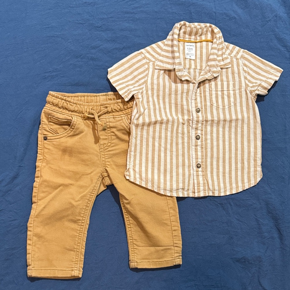 Striped Tan Kids Shirt and Pants Set